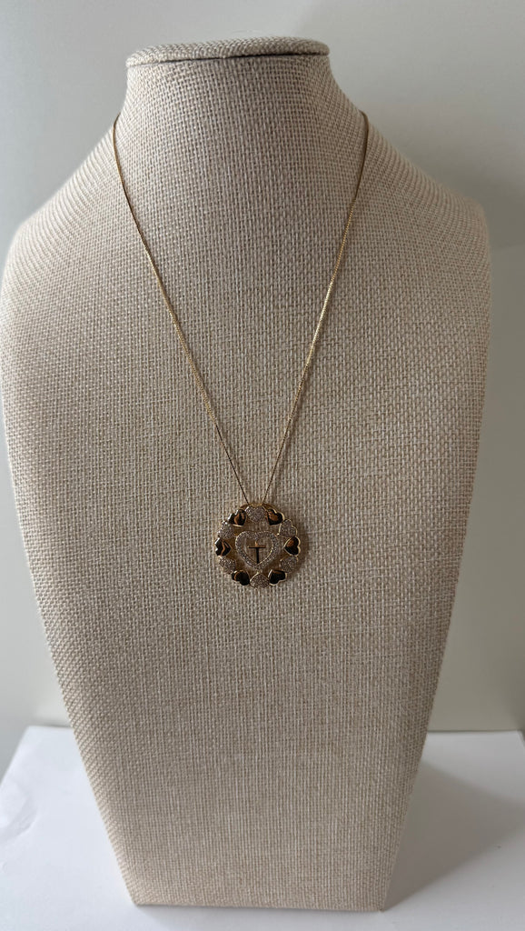 Gold Cross & Hearts Halo Necklace