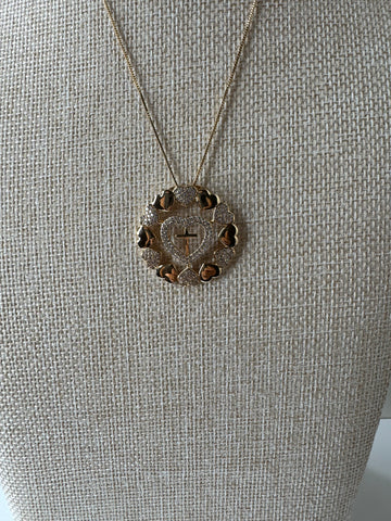 Gold Cross & Hearts Halo Necklace
