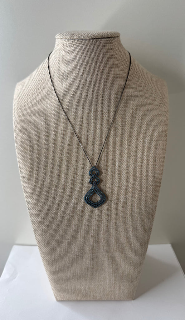 Double Drop Blue Crystal Pendant Necklace