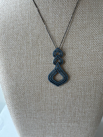 Double Drop Blue Crystal Pendant Necklace