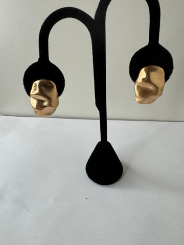 Abstract Face Matte Gold Earrings