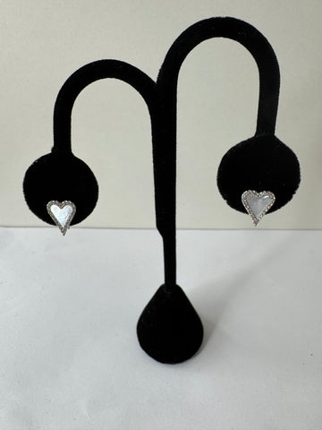 White Heart Stud Earrings with Halo