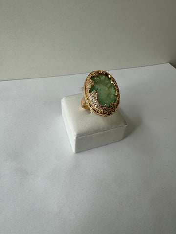 Green Quartz Statement Ring with Crystal Halo