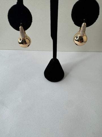 Golden Orb Drop Earrings with Pave Accent