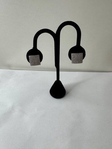 Silver Pavé Square Clip-On Earrings