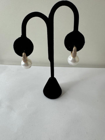 Classic Pearl Drop Earrings with Pave Accent