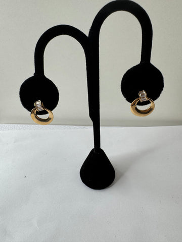 Gold Oval Link Earrings with Baguette Accent