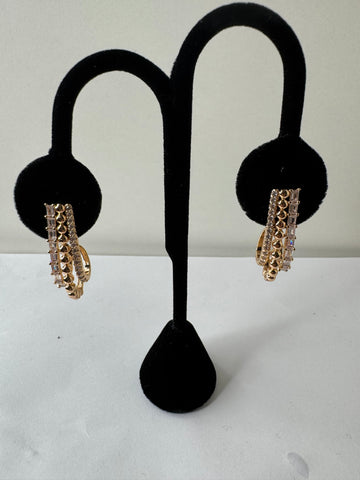 Triple Row Gold & Crystal Hoop Earrings