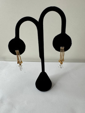 Gold Chain & Crystal Heart Earrings