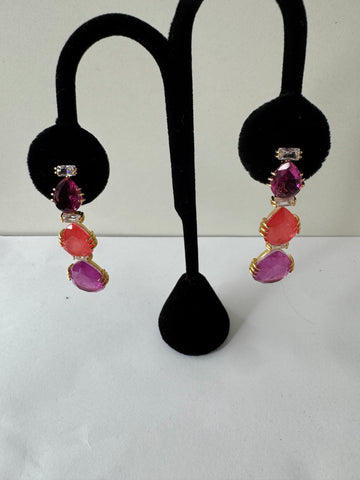 Triple Gem Drop Earrings – Pink Mix