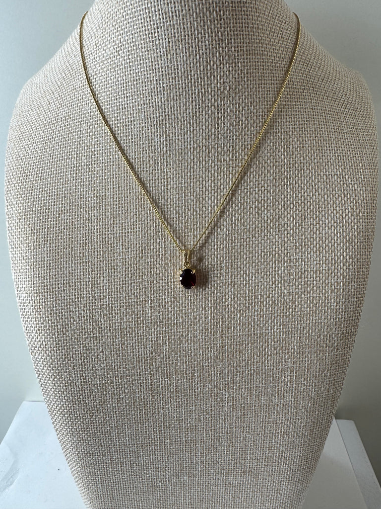 Garnet Drop Pendant Necklace